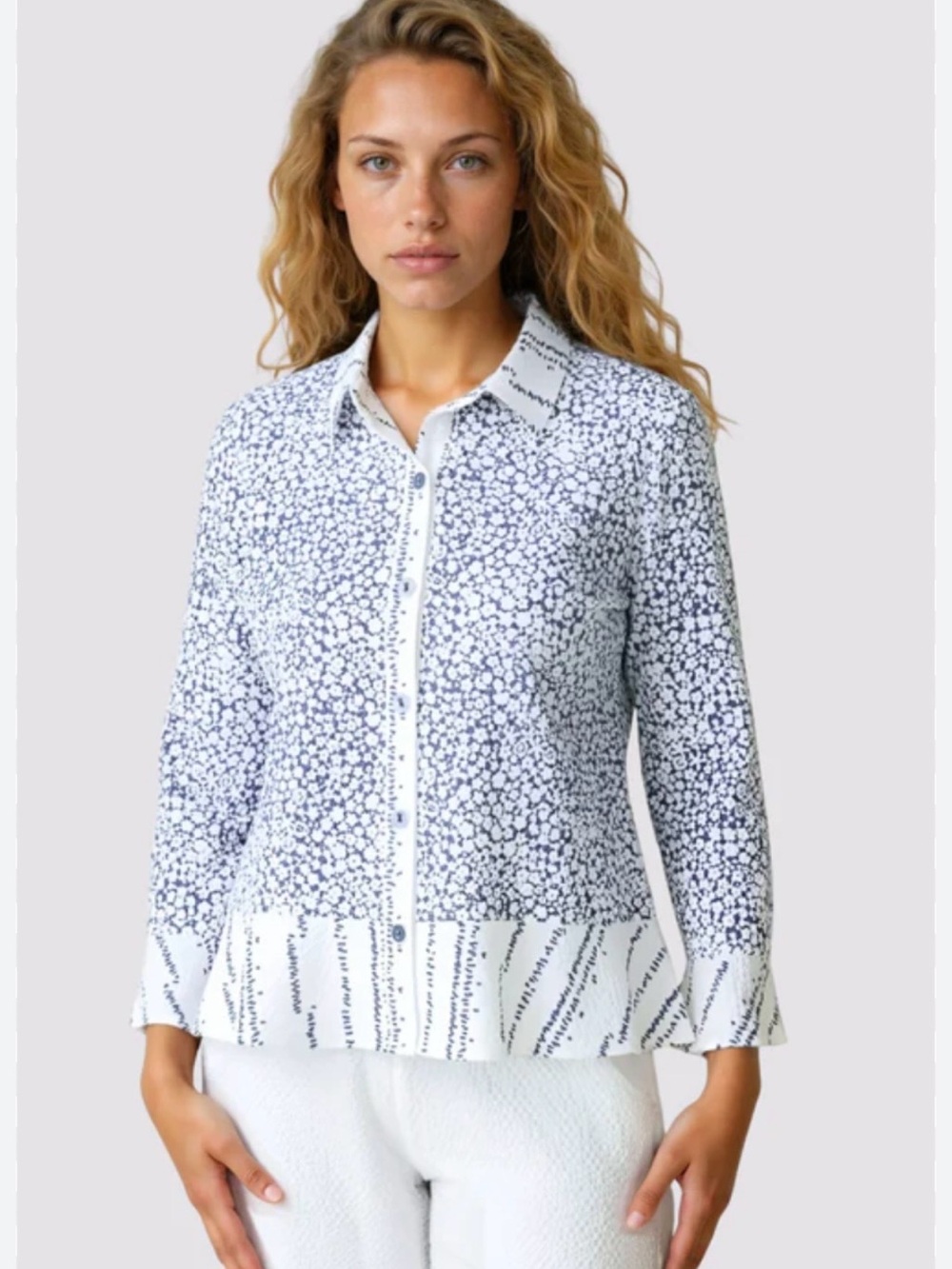 Habitat Navy and White Coastal Floral Long Sleeve Button Shirt. Size Large - Picture 12 of 12